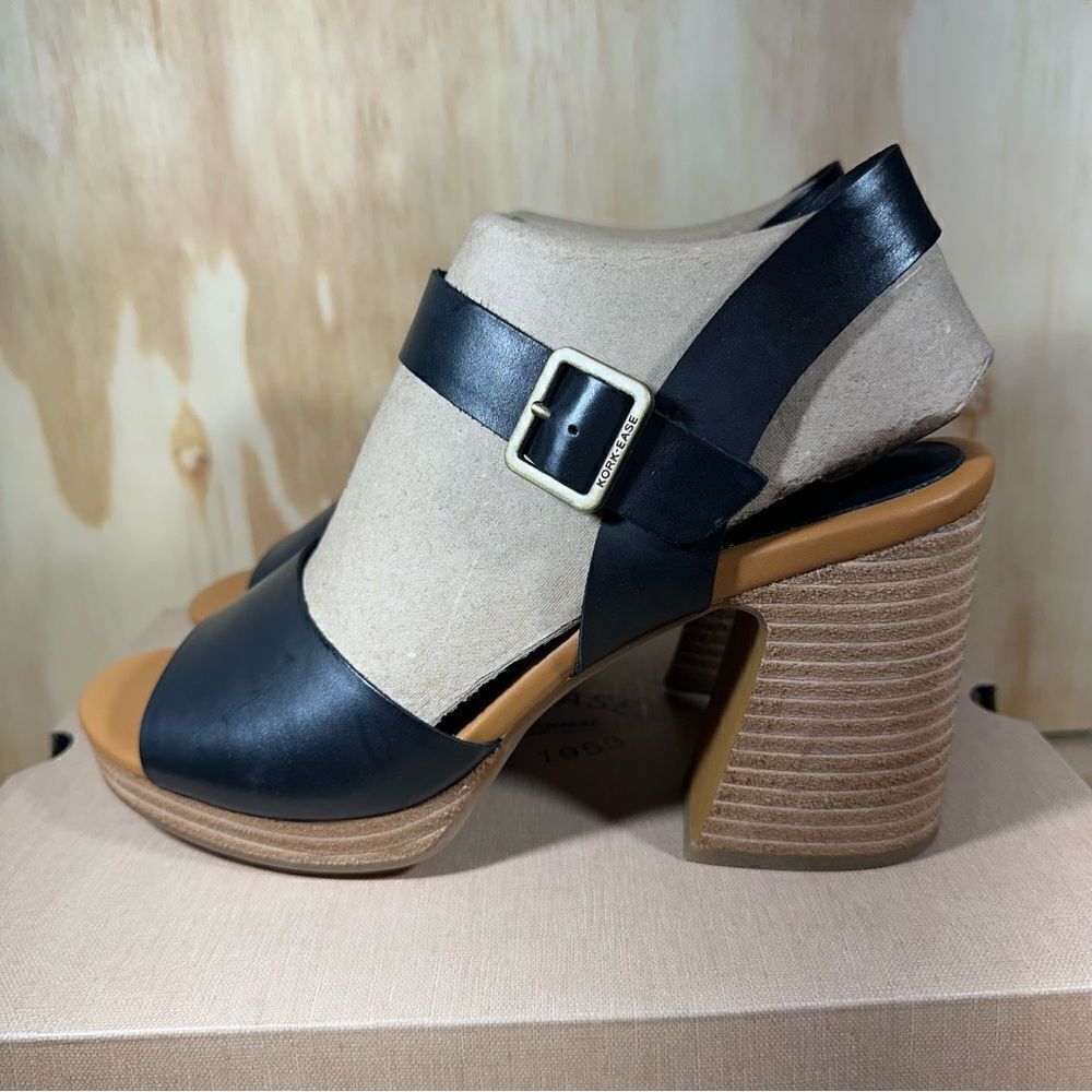 New Kork Ease Heleena Black Leather Wedge Sandals Women’s Size 10
